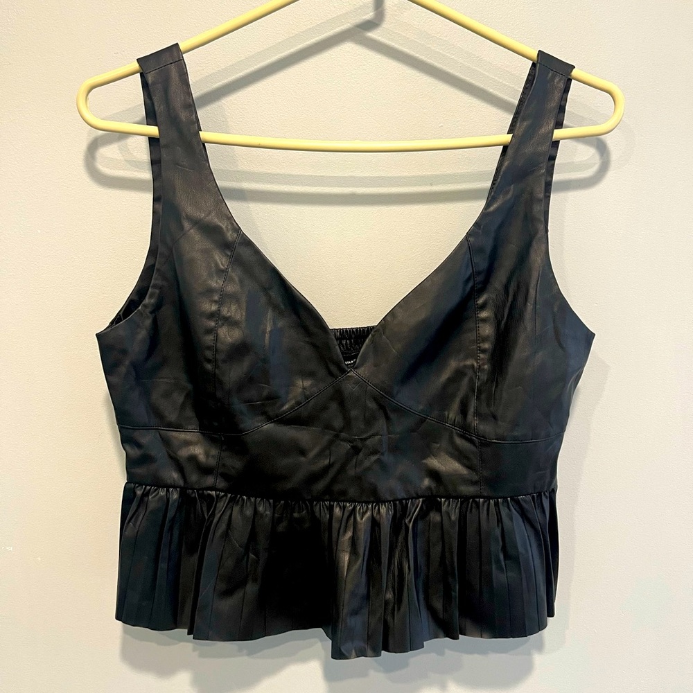Black Zara pleather peplum top